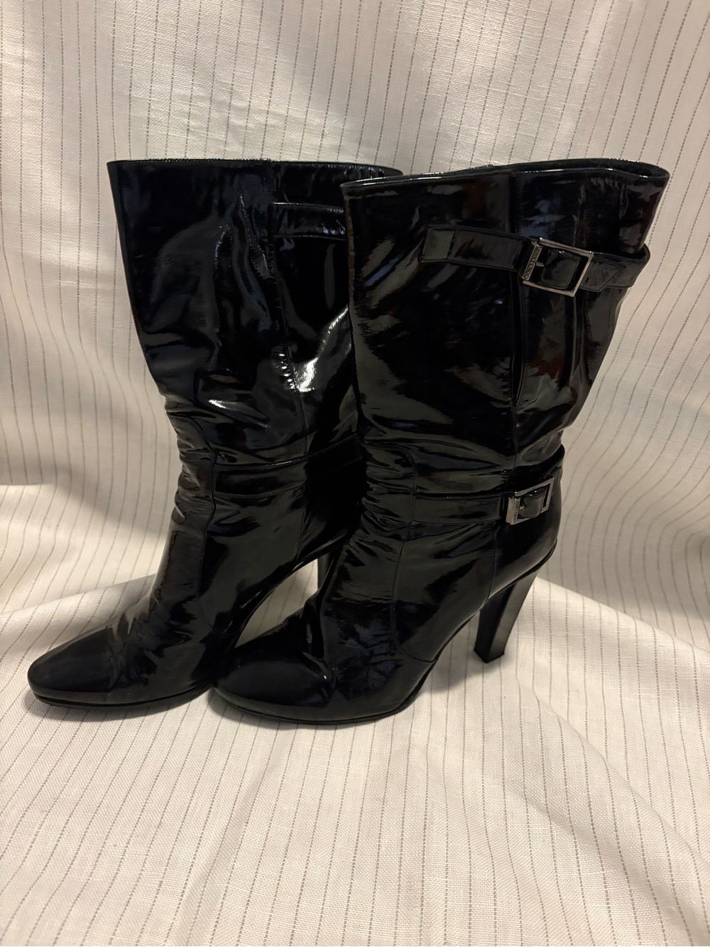 Jimmy Choo Black Patent Mid-Calf Heeled Boots